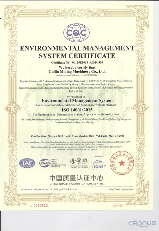 ISO 14001 environmental management certificate