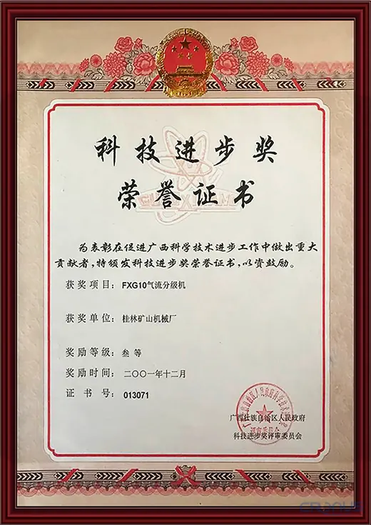 Guangxi science and technology progress award certificate